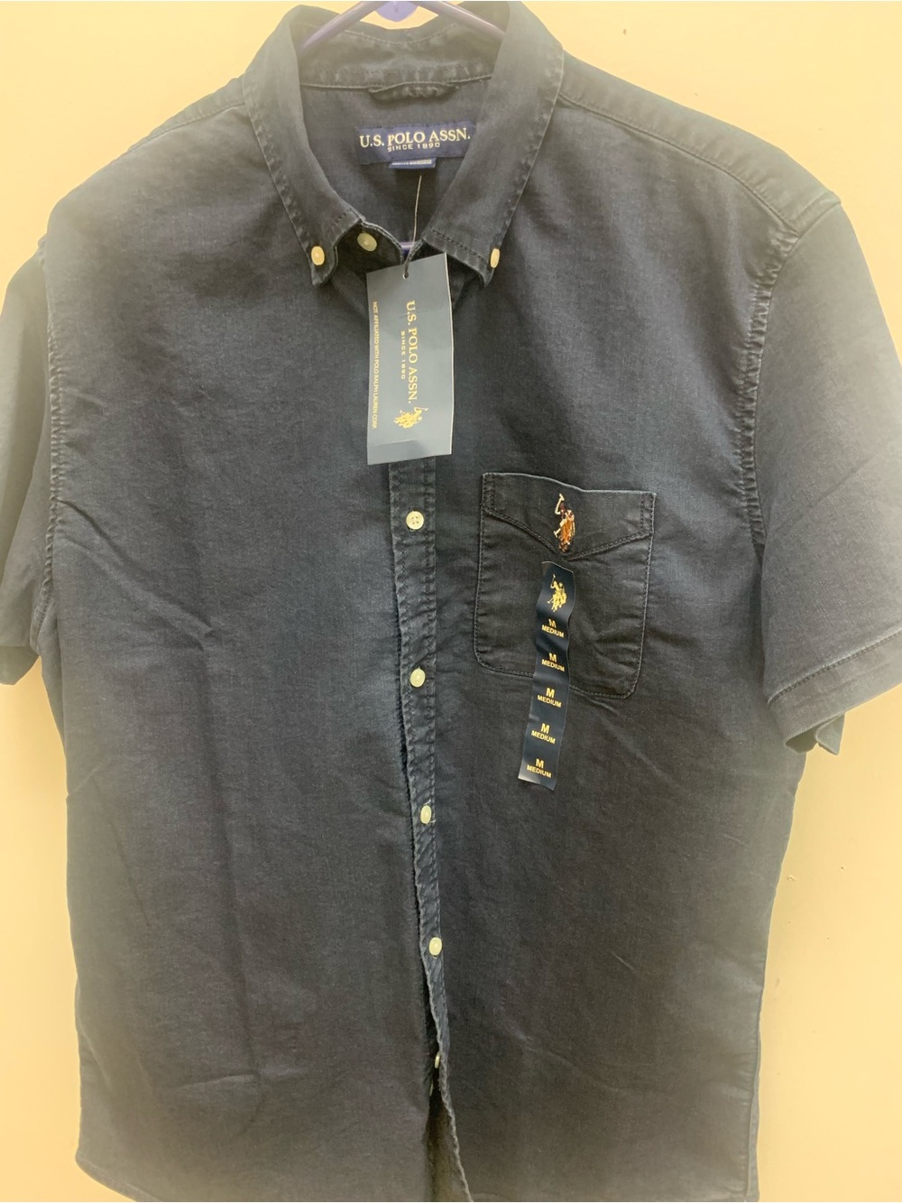 U.S. Polo Assn. Black Short Sleeve Button-Down Shirt with Embroidered Logo